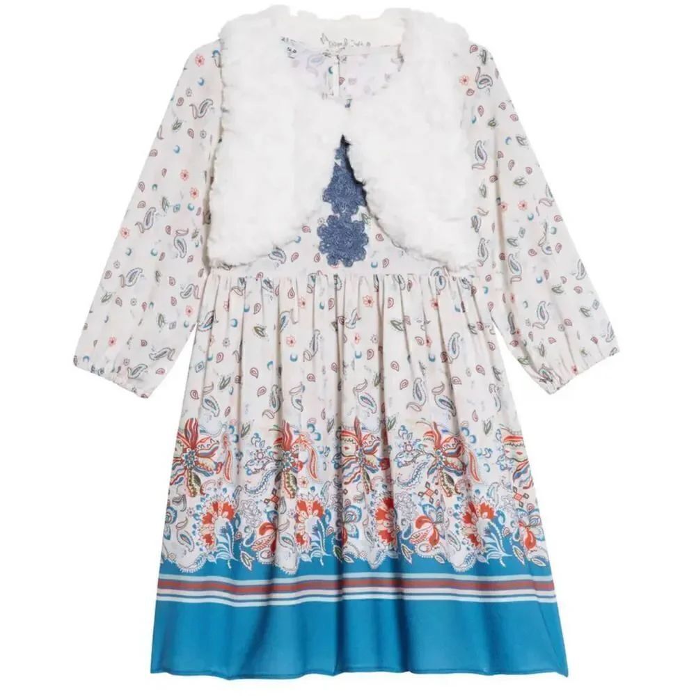Pippa & Julie Boho Dress With Faux Fur Vest Size 2